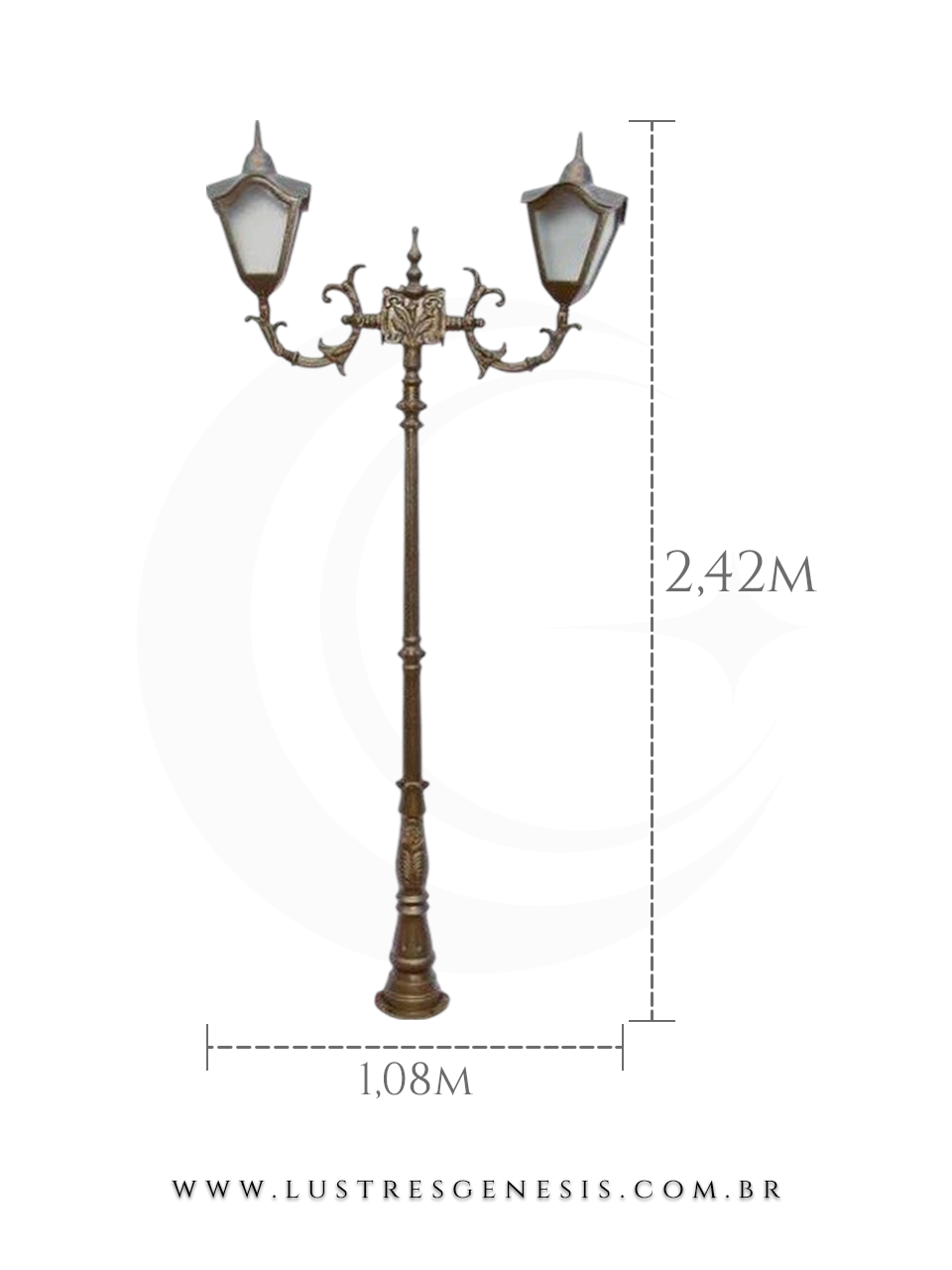 Poste de Ilumina&ccedil;&atilde;o externa Cl&aacute;ssico Retro 2,42m estrutura robusta em alum&iacute;nio fundido para jardim e fachada
